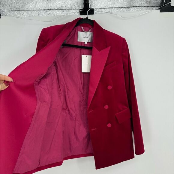 A.L.C. Declan Velvet Tailored Jacket Double Breasted Blazer Pink XS S 2 $650 NWT - Picture 14 of 16